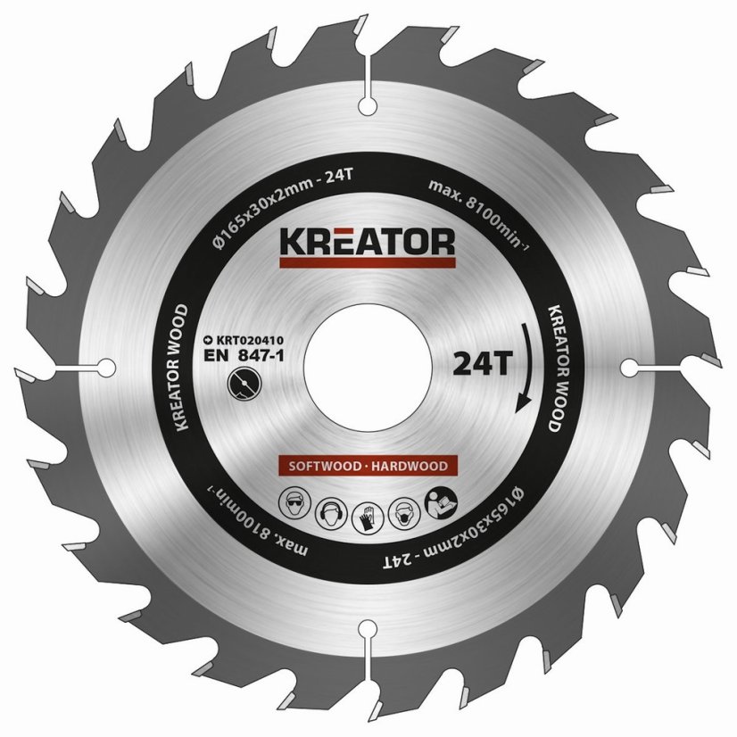 Pilový kotouč na dřevo 165mm, 24T KREATOR KRT020410