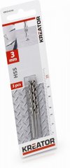3ks HSS vrták do kovu 3x61 mm KREATOR KRT010105
