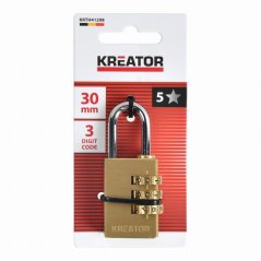 Visací zámek kombinační 30mm trojmístný kód KREATOR KRTH41208