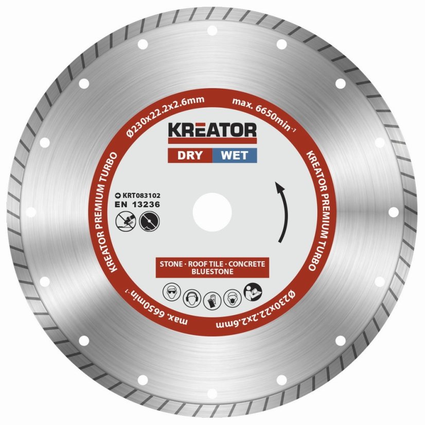Diamantový kotouč celoobvodový 230mm PREMIUM TURBO KREATOR KRT083102