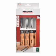 Dláta na dřevo sada 6, 12, 18, 24mm 4ks dřevěná rukojeť KREATOR KRTH23603