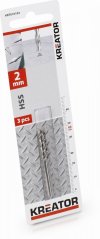 3ks HSS vrták do kovu 2x49 mm KREATOR KRT010103