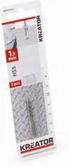 3ks HSS vrták do kovu 1,5x40 mm KREATOR KRT010102