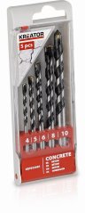 5 ks Vrtáků do betonu SET 4-5-6-8-10 mm KREATOR KRT012401
