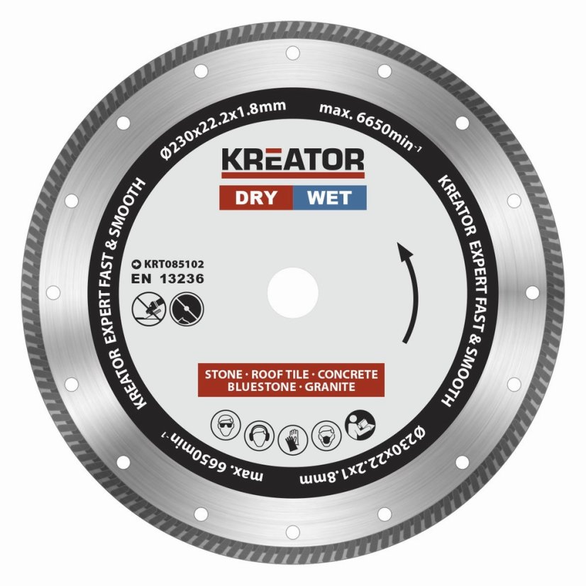 Diamantový kotouč celoobvodový 230mm EXPERT TURBO KREATOR KRT085102