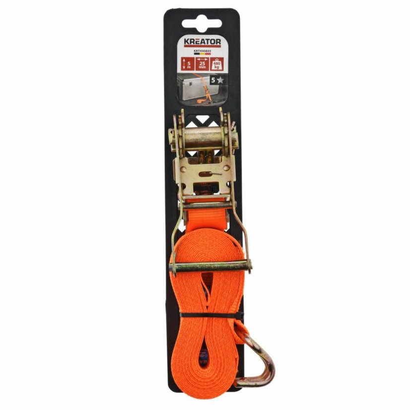 Upínací popruh ráčnový s háky 480kg / 5m HIGH QUALITY KREATOR KRTH40805