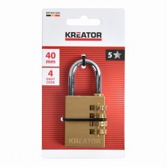 Visací zámek kombinační 40mm čtyřmístný kód KREATOR KRTH41209