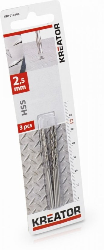3ks HSS vrták do kovu 2,5x57 mm KREATOR KRT010104