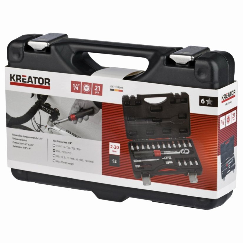 Momentový klíč SET 21 ks 1/4" 2-20NM KREATOR KRTH31001