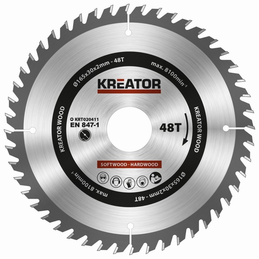 Pilový kotouč na dřevo 165mm, 48T KREATOR KRT020411