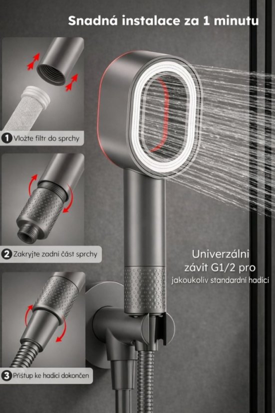 Filtrační sprchová hlavice antracit GLOX SH002G