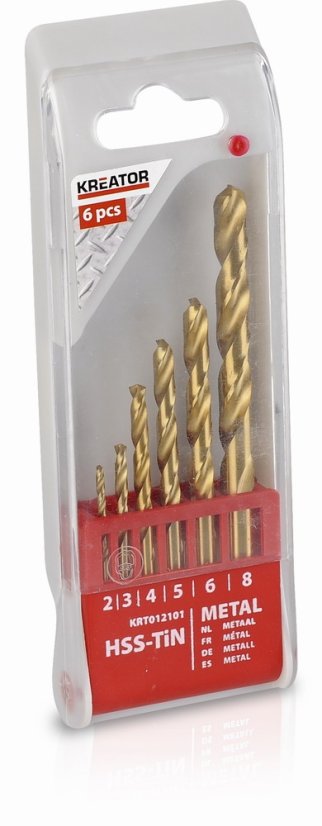 6 ks HSS Vrtáků do kovu TIN 2-3-4-5-6-8 mm KREATOR KRT012101