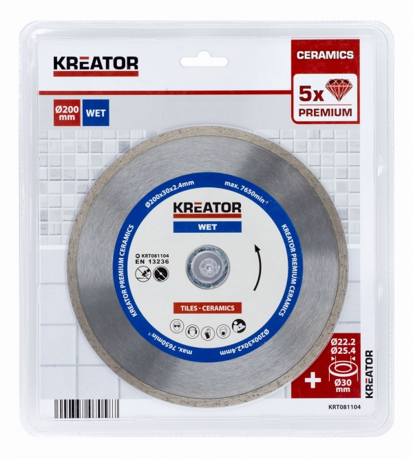 Diamantový kotouč celoobvodový 200mm PREMIUM KREATOR KRT081104
